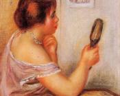 皮埃尔奥古斯特雷诺阿 - Gabrielle Holding a Mirror with a Portrait of Coco